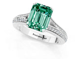 White gold Emerald Cut Green Sapphire Split Shank Engagement Ring with Pavé Band_1