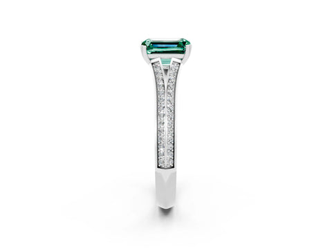 White gold Emerald Cut Green Sapphire Split Shank Engagement Ring with Pavé Band_2
