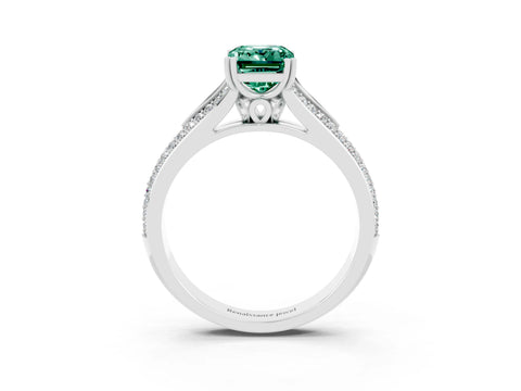 White gold Emerald Cut Green Sapphire Split Shank Engagement Ring with Pavé Band_3