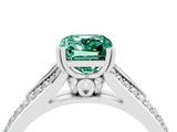 White gold Emerald Cut Green Sapphire Split Shank Engagement Ring with Pavé Band_4