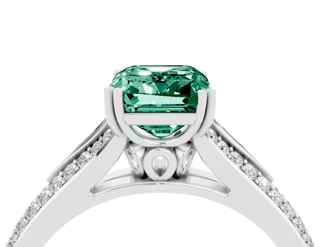 White gold Emerald Cut Green Sapphire Split Shank Engagement Ring with Pavé Band_4