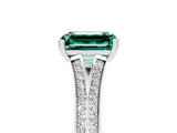 White gold Emerald Cut Green Sapphire Split Shank Engagement Ring with Pavé Band_5
