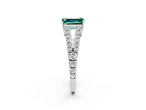 White gold Emerald Cut Green Sapphire Split Shank Pavé Engagement Ring with Four-Prong Setting_32