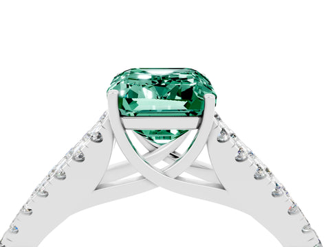 White gold Emerald Cut Green Sapphire Split Shank Pavé Engagement Ring with Four-Prong Setting_34