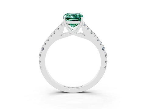 White gold Emerald Cut Green Sapphire Split Shank Pavé Engagement Ring with Four-Prong Setting_38