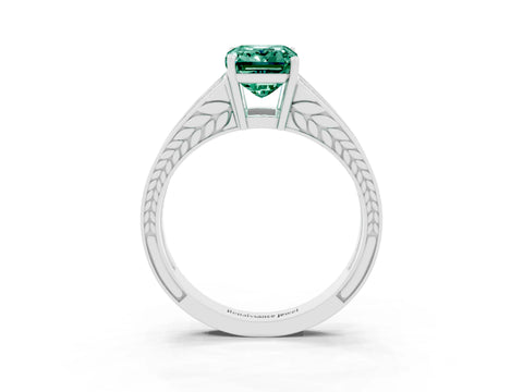 White gold Emerald Cut Green Sapphire Split Shank Ring with Pavé Band and Four-Prong Setting_3