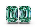 White gold Emerald Cut Green Sapphire Stud Earrings_36