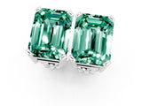 White gold Emerald Cut Green Sapphire Stud Earrings_37