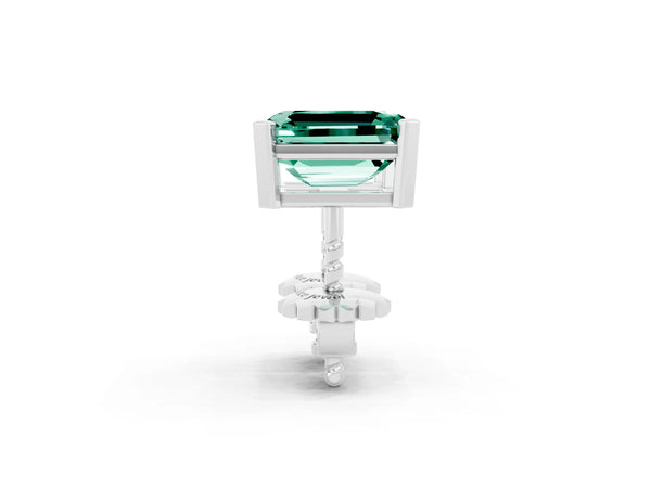 Silver Emerald Cut Green Sapphire Stud Earrings