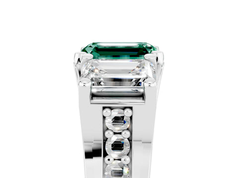 White gold Emerald Cut Green Sapphire Three-Stone Ring with Channel Set Band and Four-Prong Setting_5