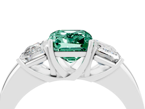 White gold Emerald Cut Green Sapphire Three-Stone Ring with Four-Prong Setting and Classic Band_4