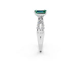 White gold Emerald Cut Green Sapphire Three-Stone Ring with Pavé Split Shank and Four-Prong Setting_2