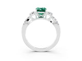 White gold Emerald Cut Green Sapphire Three-Stone Ring with Pavé Split Shank and Four-Prong Setting_3