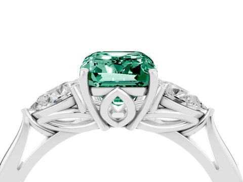 White gold Emerald Cut Green Sapphire Three-Stone Ring with Pear Side Stones and Four-Prong Setting_34