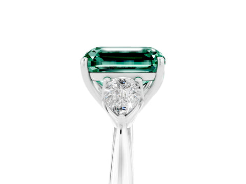 White gold Emerald Cut Green Sapphire Three-Stone Ring with Pear Side Stones and Four-Prong Setting_41