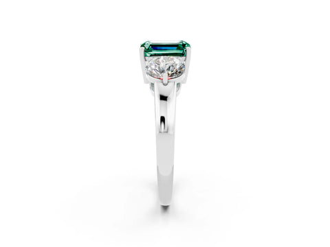 White gold Emerald Cut Green Sapphire Three-Stone Ring with Prong Setting and Classic Band_2