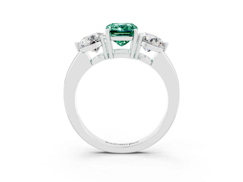 White gold Emerald Cut Green Sapphire Three-Stone Ring with Prong Setting and Classic Band_3