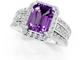 White gold Emerald Cut Halo Amethyst Ring with Round  Split Shank and Prong Setting_13