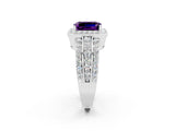 White gold Emerald Cut Halo Amethyst Ring with Round  Split Shank and Prong Setting_14