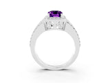 White gold Emerald Cut Halo Amethyst Ring with Round  Split Shank and Prong Setting_15
