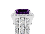 White gold Emerald Cut Halo Amethyst Ring with Round  Split Shank and Prong Setting_17