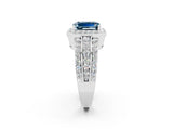 White gold Emerald Cut Halo Aquamarine Ring with Round  Split Shank and Prong Setting_14