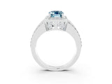 White gold Emerald Cut Halo Aquamarine Ring with Round  Split Shank and Prong Setting_15
