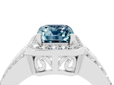White gold Emerald Cut Halo Aquamarine Ring with Round  Split Shank and Prong Setting_16