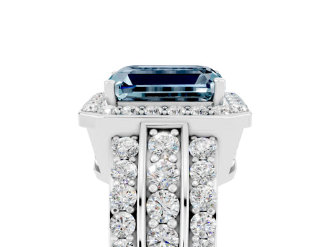 White gold Emerald Cut Halo Aquamarine Ring with Split Shank and Four-Prong Setting_5