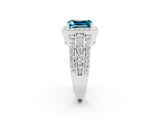 White gold Emerald Cut Halo Blue Topaz Ring with Round  Split Shank and Prong Setting_14