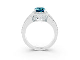 White gold Emerald Cut Halo Blue Topaz Ring with Round  Split Shank and Prong Setting_15