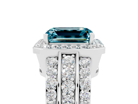 White gold Emerald Cut Halo Blue Topaz Ring with Split Shank and Four-Prong Setting_5
