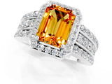 White gold Emerald Cut Halo Citrine Ring with Round  Split Shank and Prong Setting_13