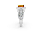 White gold Emerald Cut Halo Citrine Ring with Round  Split Shank and Prong Setting_14