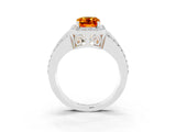 White gold Emerald Cut Halo Citrine Ring with Round  Split Shank and Prong Setting_15