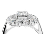 White gold Emerald Cut Halo Cluster Diamond Ring with Pave Band and Four-Prong Setting_11