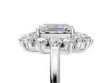 White gold Emerald Cut Halo Cluster Diamond Ring with Pave Band and Four-Prong Setting_12