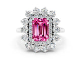 White gold Emerald Cut Halo Cluster Diamond Ring with Pave Band and Four-Prong Setting_12