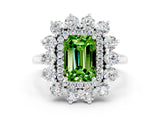 White gold Emerald Cut Halo Cluster Diamond Ring with Pave Band and Four-Prong Setting_12