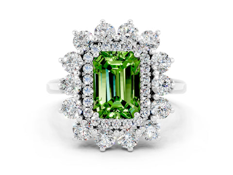 White gold Emerald Cut Halo Cluster Diamond Ring with Pave Band and Four-Prong Setting_12