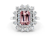 White gold Emerald Cut Halo Cluster Diamond Ring with Pave Band and Four-Prong Setting_12