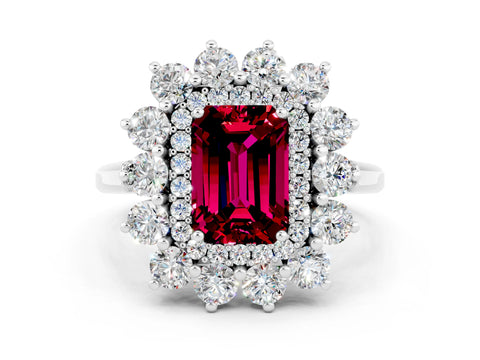 White gold Emerald Cut Halo Cluster Diamond Ring with Pave Band and Four-Prong Setting_12
