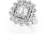 White gold Emerald Cut Halo Cluster Diamond Ring with Pave Band and Four-Prong Setting_13