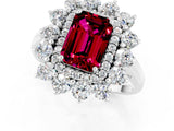 White gold Emerald Cut Halo Cluster Diamond Ring with Pave Band and Four-Prong Setting_14