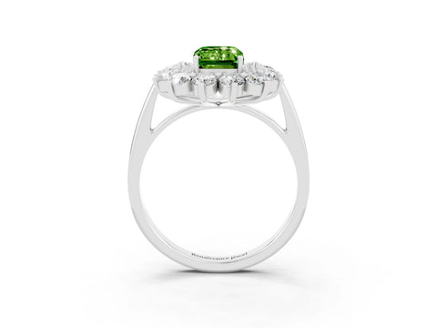 White gold Emerald Cut Halo Cluster Diamond Ring with Pave Band and Four-Prong Setting_15