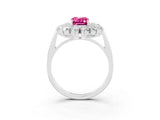 White gold Emerald Cut Halo Cluster Diamond Ring with Pave Band and Four-Prong Setting_15