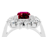 White gold Emerald Cut Halo Cluster Diamond Ring with Pave Band and Four-Prong Setting_16