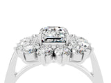 White gold Emerald Cut Halo Cluster Diamond Ring with Pave Band and Four-Prong Setting_16