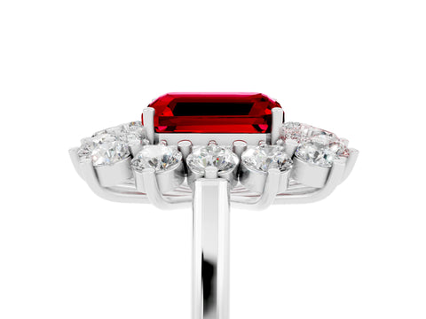White gold Emerald Cut Halo Cluster Diamond Ring with Pave Band and Four-Prong Setting_17