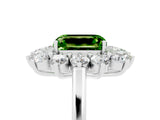 White gold Emerald Cut Halo Cluster Diamond Ring with Pave Band and Four-Prong Setting_17